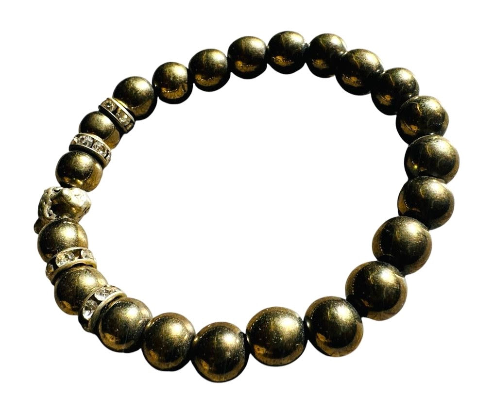 Pyrite Bracelet with Tiger Charm – 8mm Beads