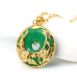 14K Gold Necklace Emerald Pendants
