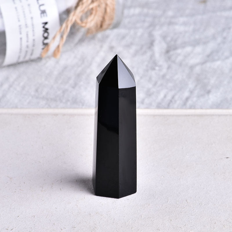 Natural Rock Obsidian Hexagonal Column Crystal Point
