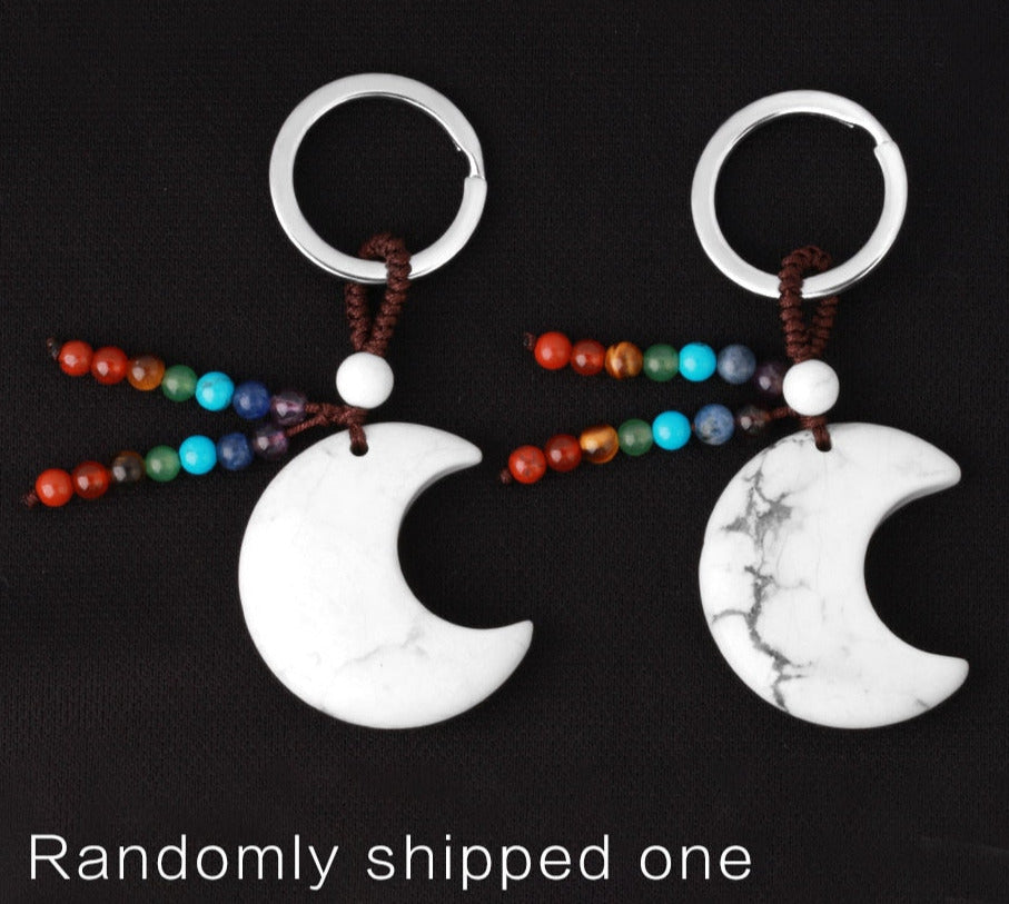 Natural Stone 7 Chakra Keychain Healing Moon Star