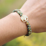 Natural Stone Boho Yoga Wrap Bangle Tree of Life Bracelet