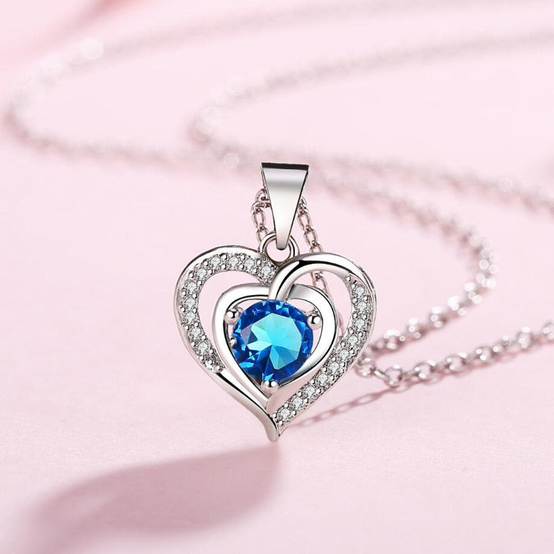 Crystal CZ Heart Pendant Choker Necklace