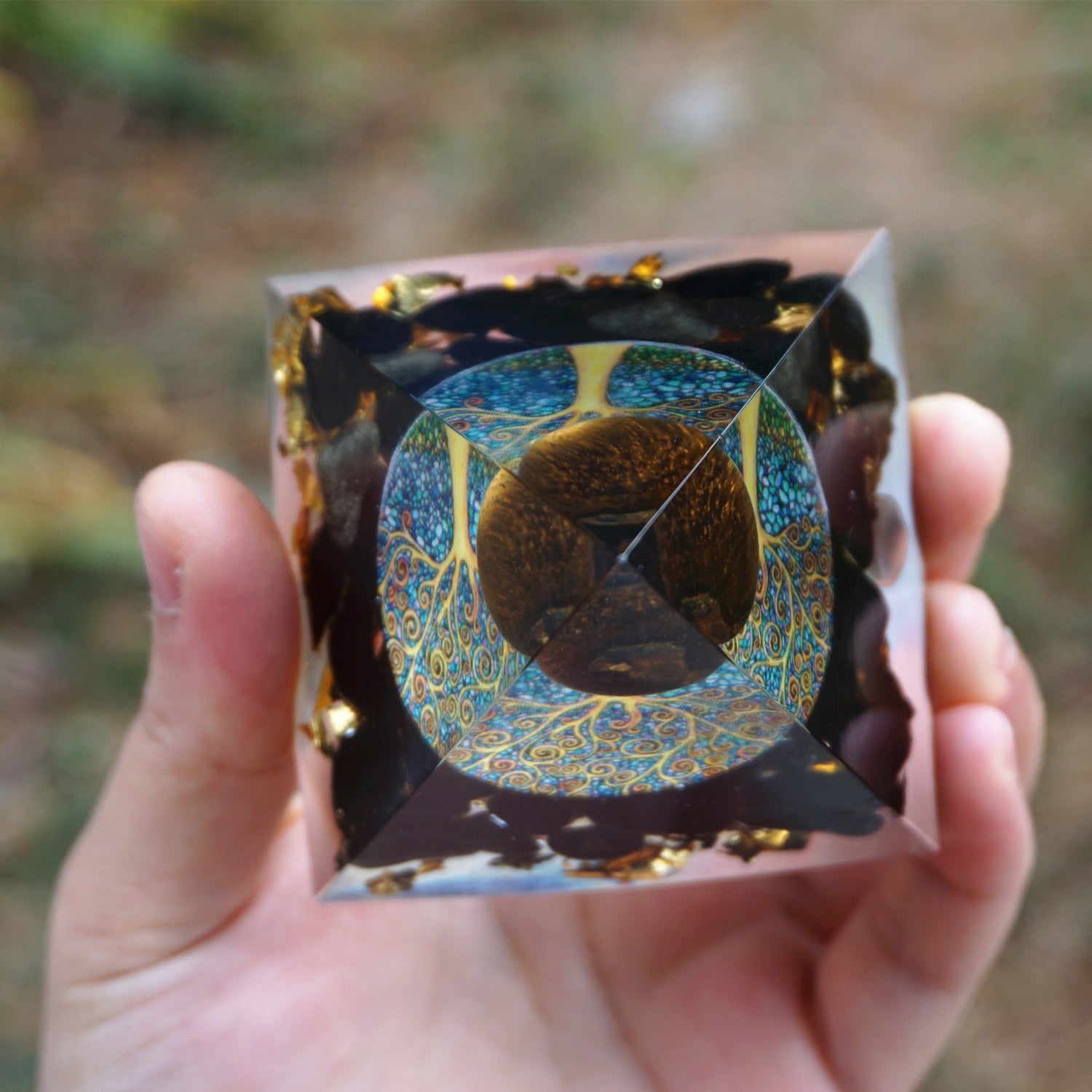 HANDMADE Tiger Eye Crystal Sphere & Obsidian Quartz Orgone Pyramid 60MM Reiki Energy Healing Chakra Meditation