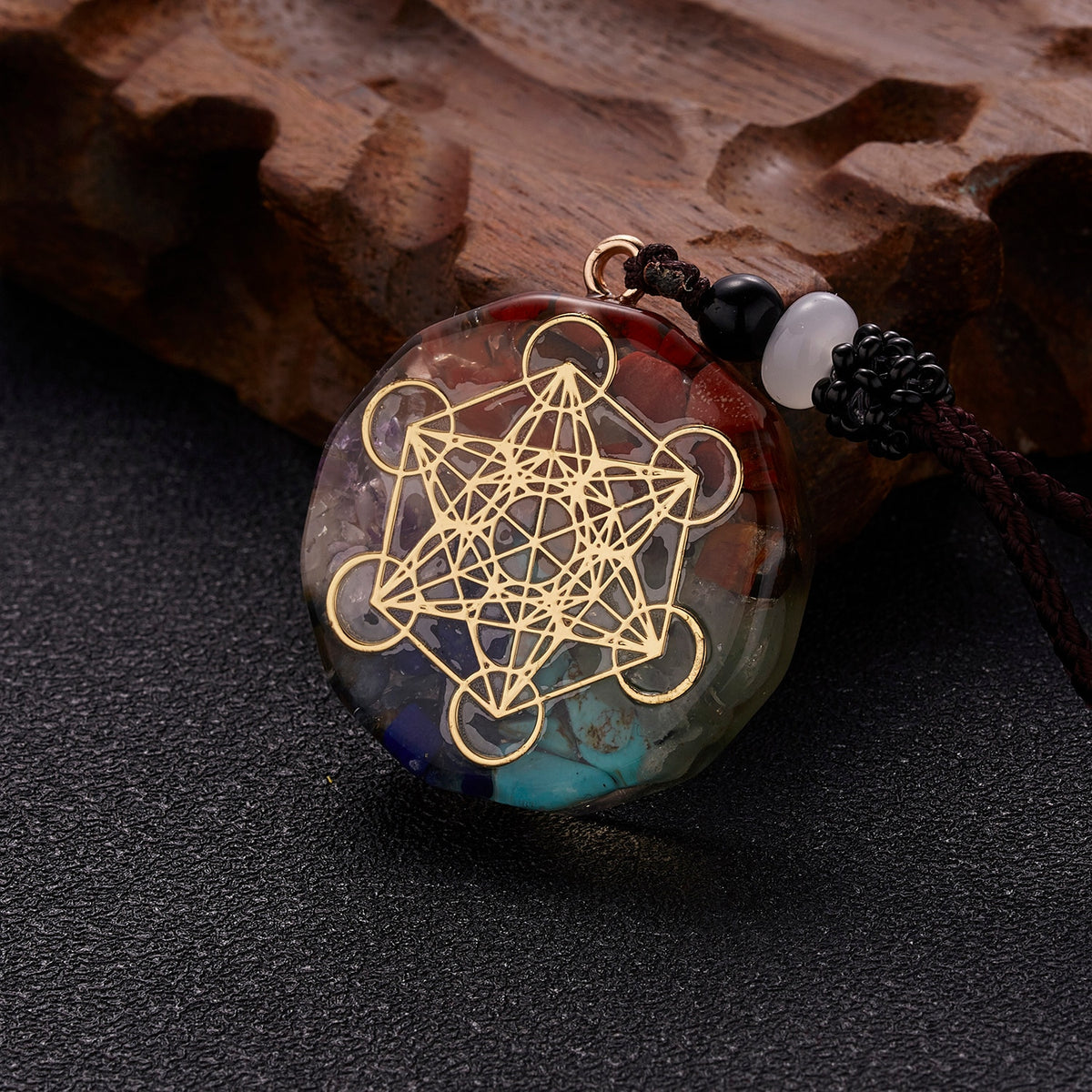 Geometric Pattern Chakras Orgonite Natural Stone Pendant