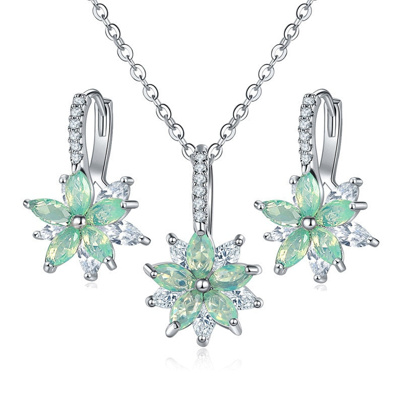 Flowers Bridal Jewelry Sets Necklace Earrings