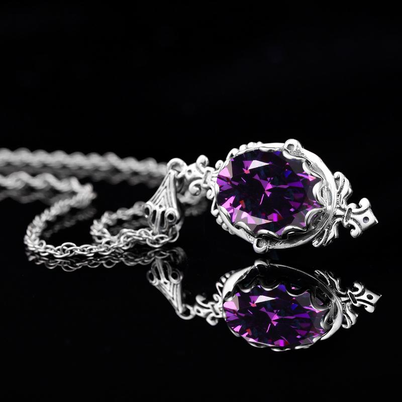 Carved Purple Gems Pendants Necklace