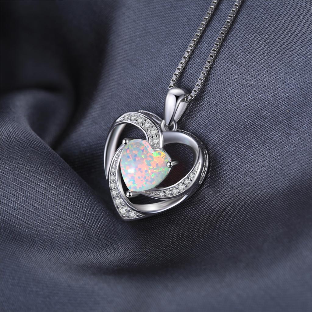 Heart Created Opal Pendant Necklace