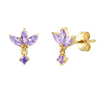 Three Zircon Purple Stud Earring