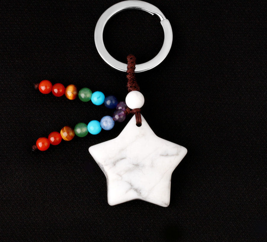 Natural Stone 7 Chakra Keychain Healing Moon Star