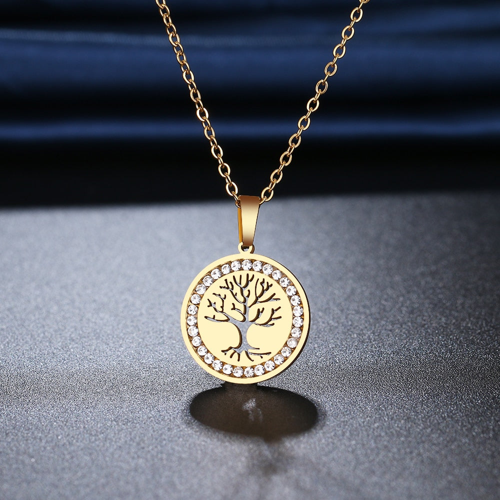 316L stainless steel Life Tree NEW Crystal Rhinestone Necklaces