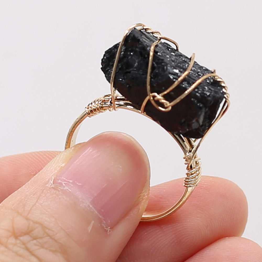 Wire Wrap Amethysts Quartzs Finger Ring