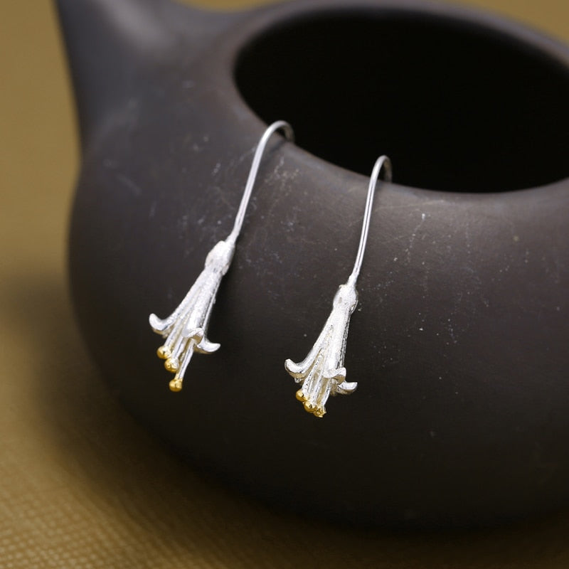 925 sterling silver Long Flower Earrings