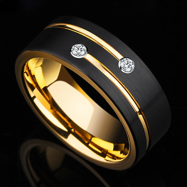 Luxury Mens 8mm Black Stainless Steel Ring
