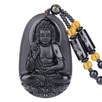 Amitabha Black Obsidian Carved Buddha Lucky Amulet Pendant