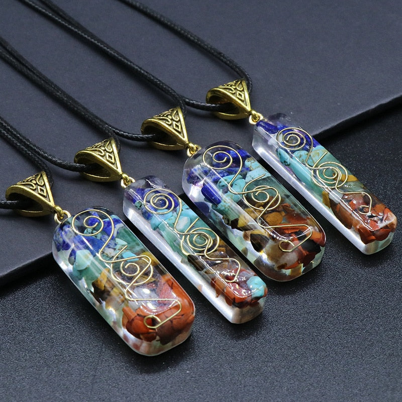Orgonite Hex Chakra Crushed Stone Meditation Reiki Pendant Necklace