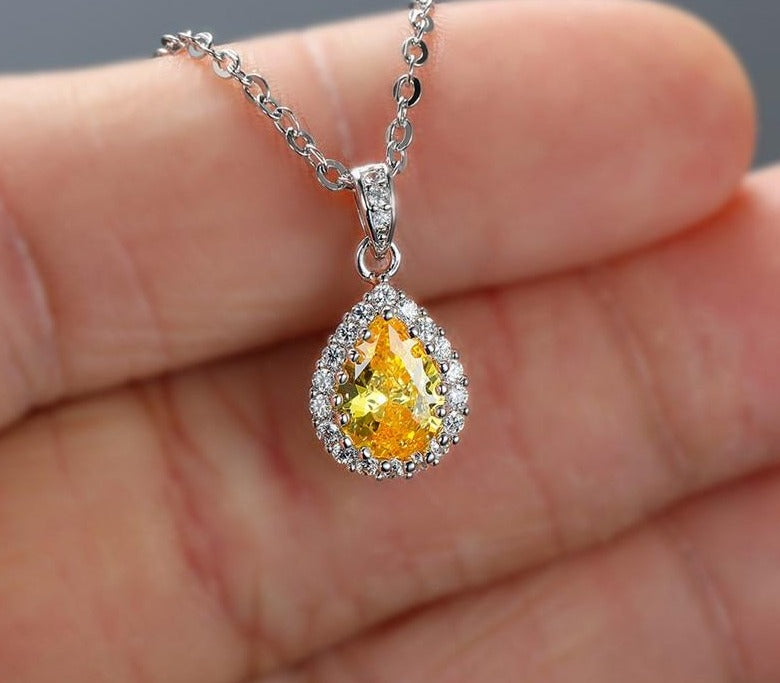 Multicolor Crystal Water Drop Stone Pendant Green Red Blue Zircon Necklaces