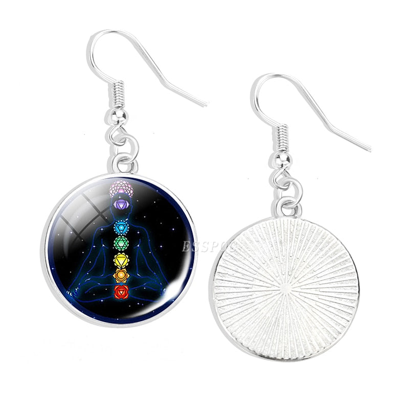 Chakra Spiritual Healing Glass Dangle Earrings