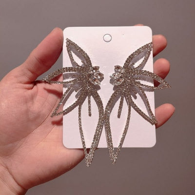 Exaggerated Crystal Geometric Flower Stud Earrings