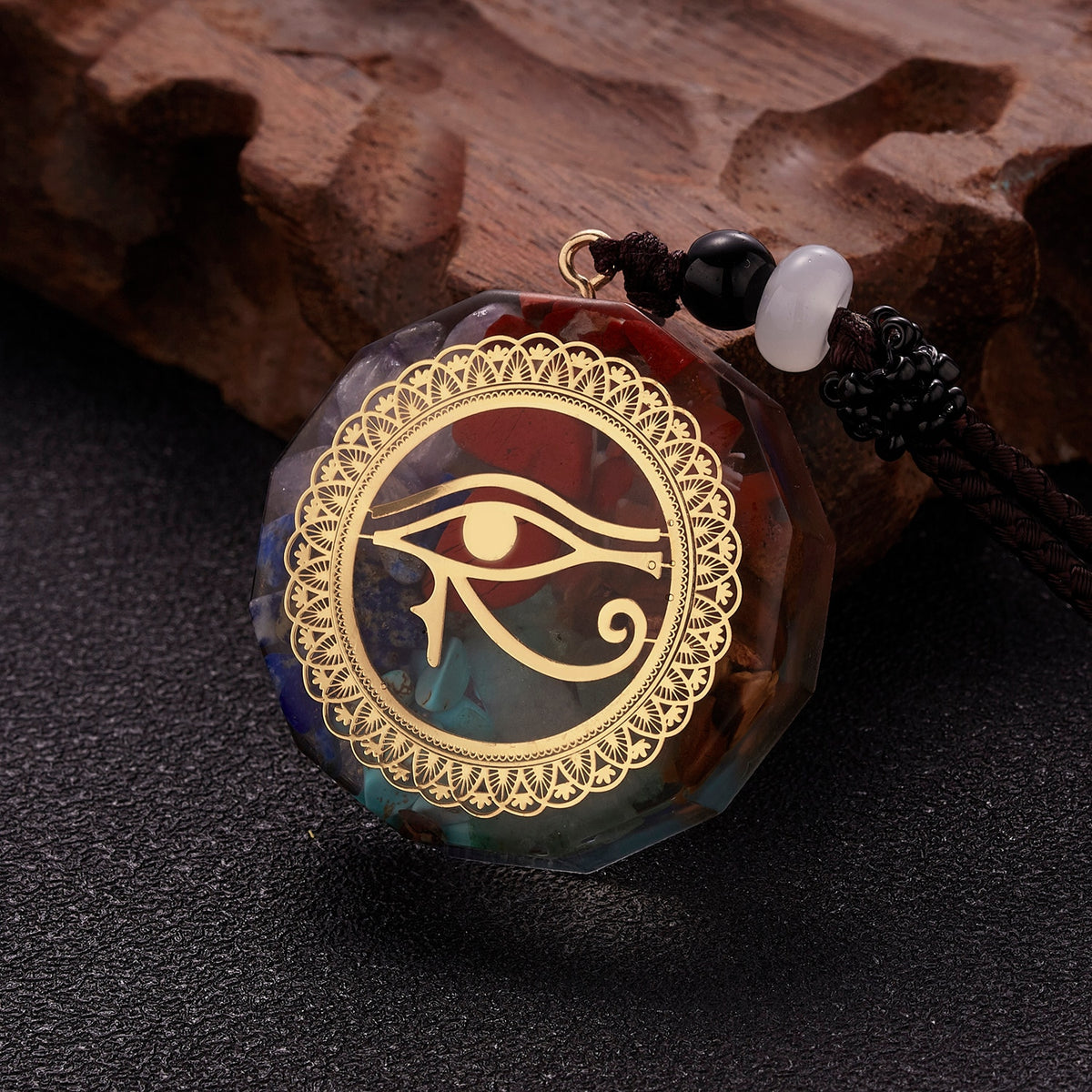Geometric Pattern Chakras Orgonite Natural Stone Pendant