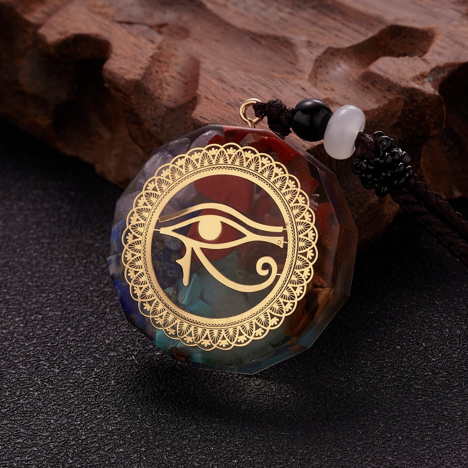 Geometric Pattern Chakras Orgonite Natural Stone Pendant