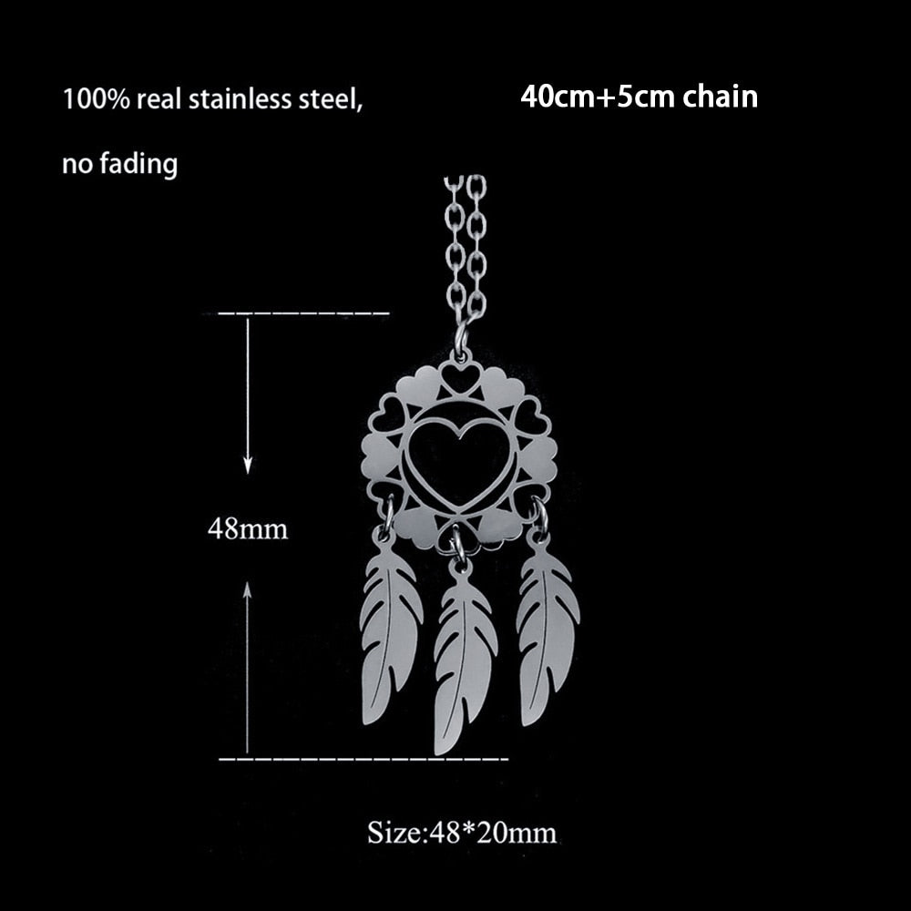 Bohemian Ethnic Feather Yoga Alloy Stainless Steel Dreamcatcher Necklace