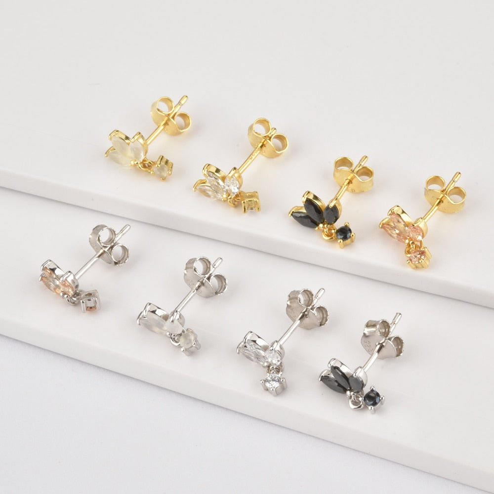 Three Zircon Purple Stud Earring
