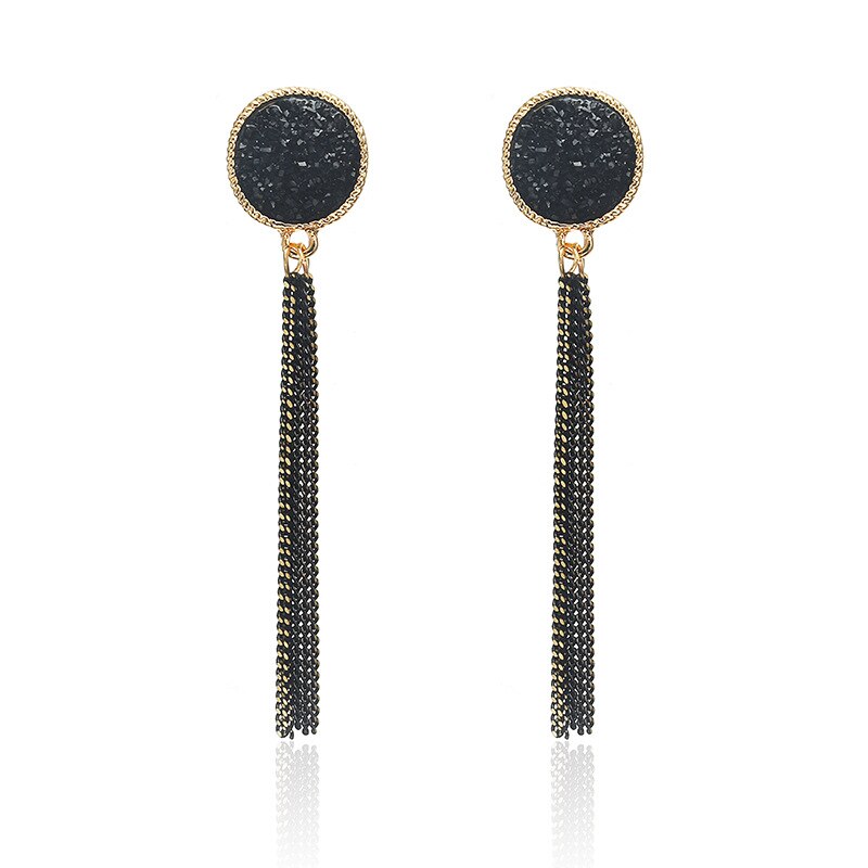 Long Crystal Tassel Gold Color Dangle Earrings