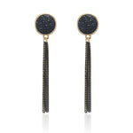 Long Crystal Tassel Gold Color Dangle Earrings