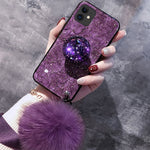 Crystal holder Stand+Fur Ball+Strap Phone case For iPhone