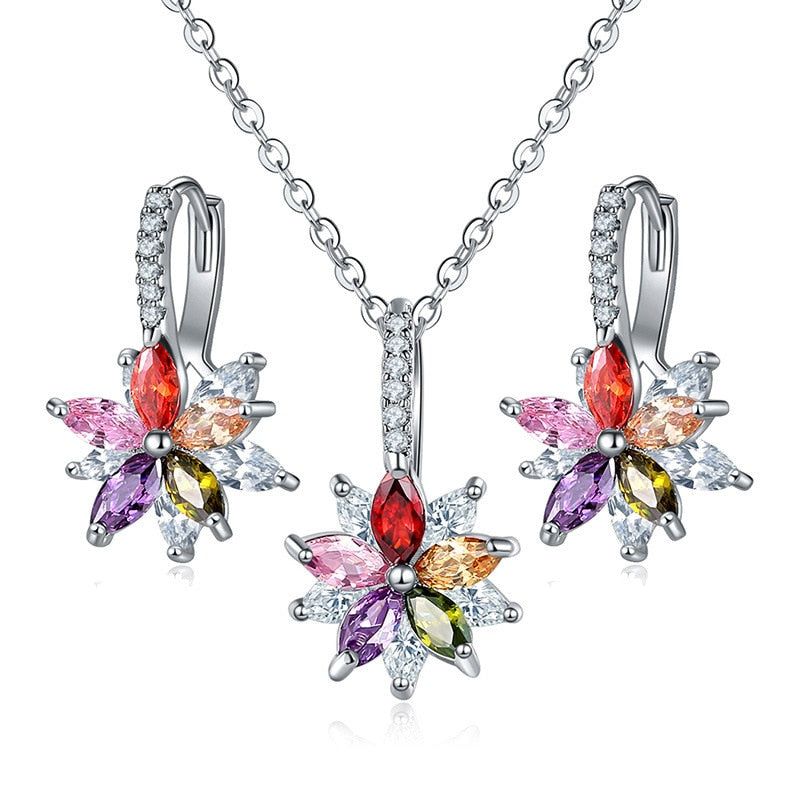 Flowers Bridal Jewelry Sets Necklace Earrings