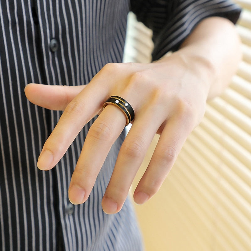 Luxury Mens 8mm Black Stainless Steel Ring