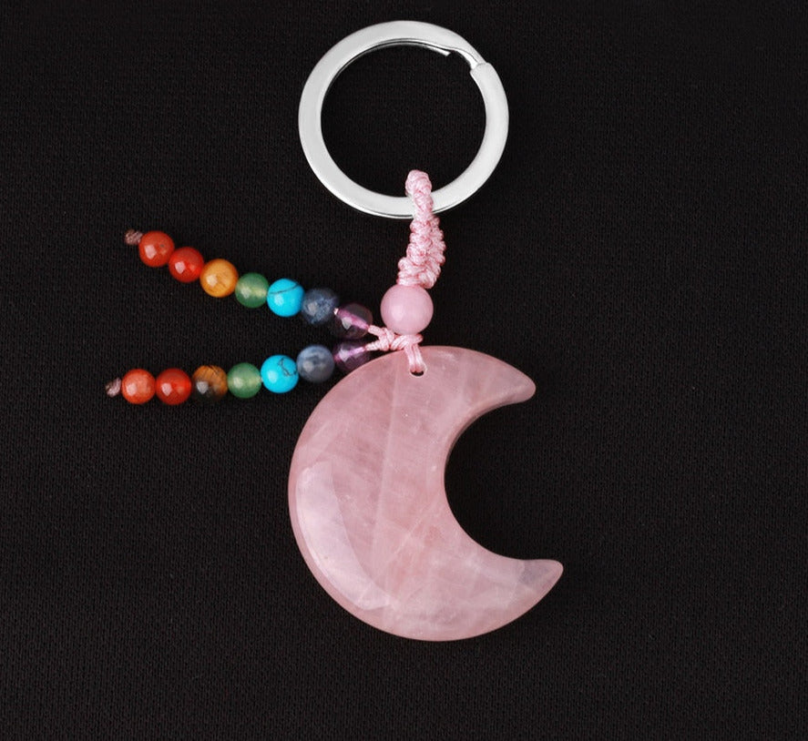 Natural Stone 7 Chakra Keychain Healing Moon Star