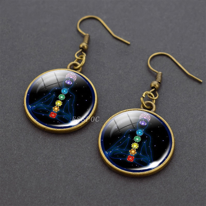 Chakra Spiritual Healing Glass Dangle Earrings