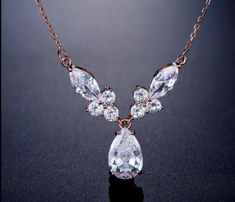 Water Drop Zirconia Crystal Pendant Necklaces
