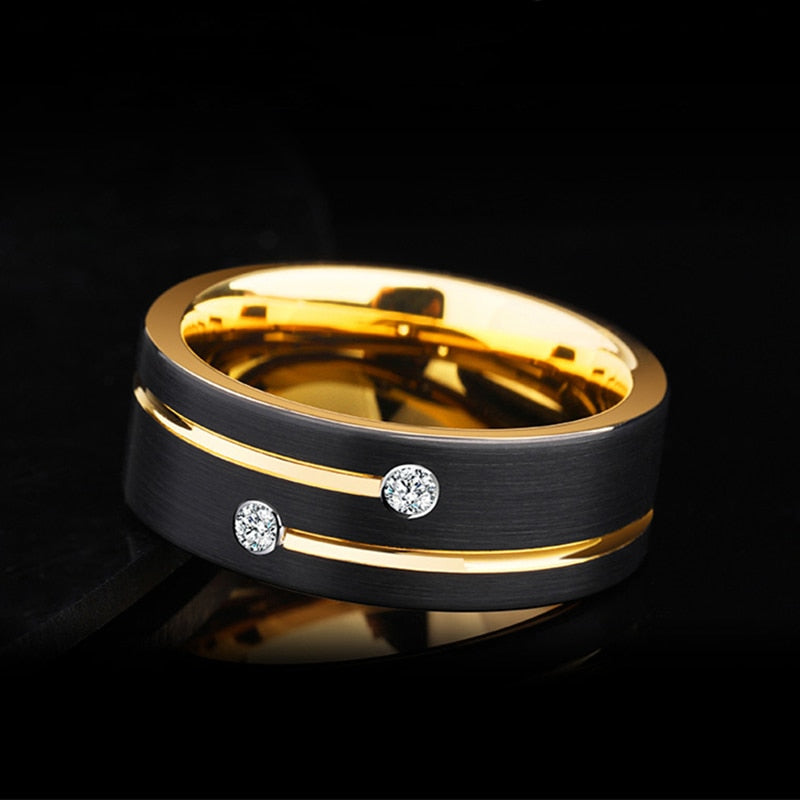 Luxury Mens 8mm Black Stainless Steel Ring