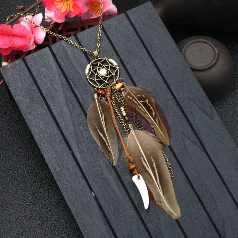 Feather Pendant Dreamcatcher Necklace