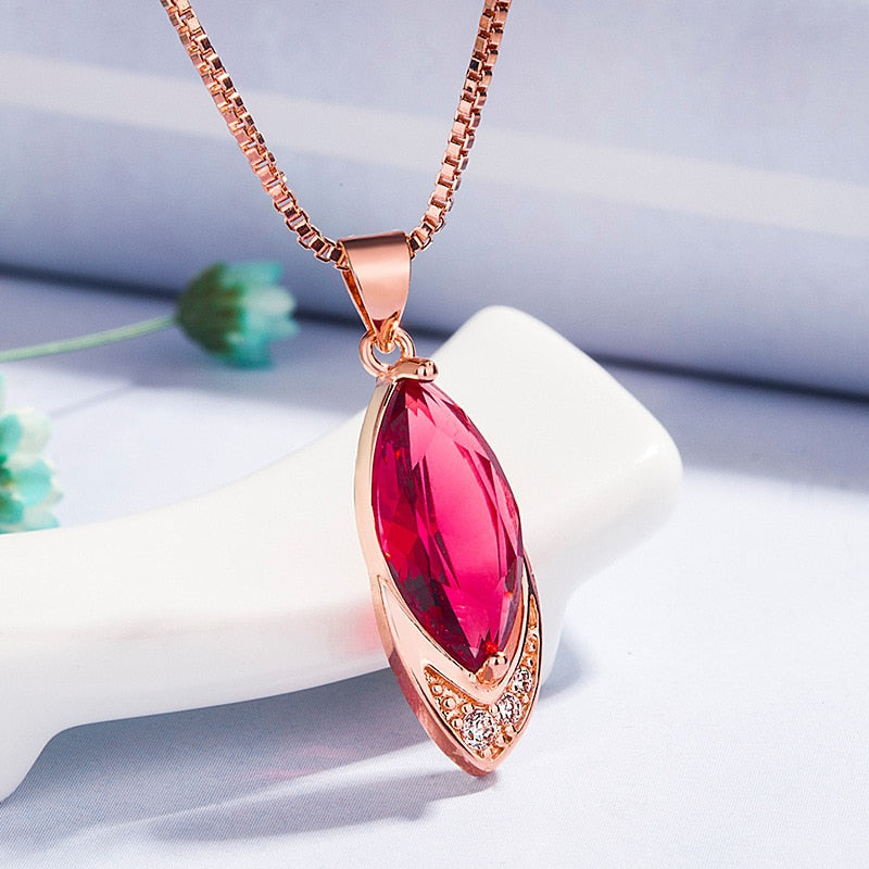 Rose Gold Color Red Ruby Pendant Necklaces