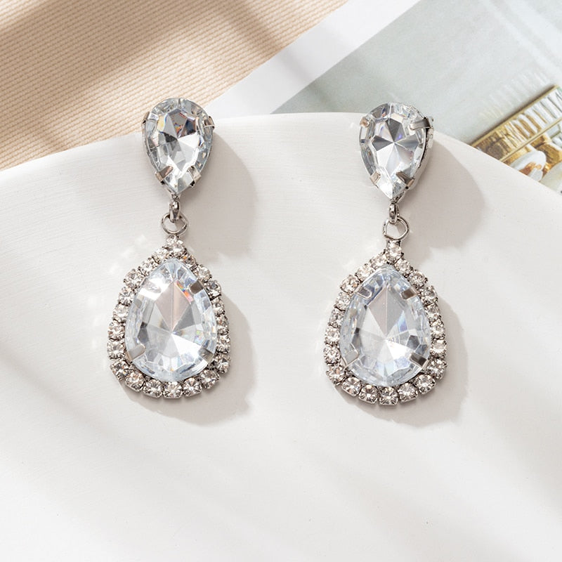 Fashion Crystal Water Drop Dangle Earrings