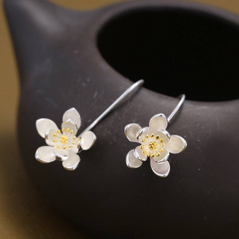 925 sterling silver Long Flower Earrings