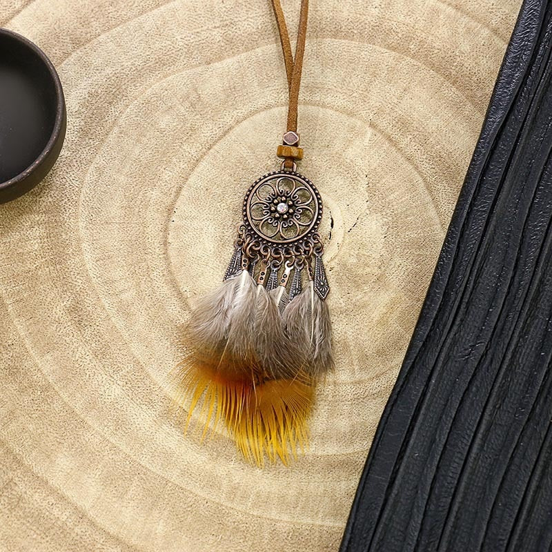 Bohemian Ethnic Long Chain Feather Pendant