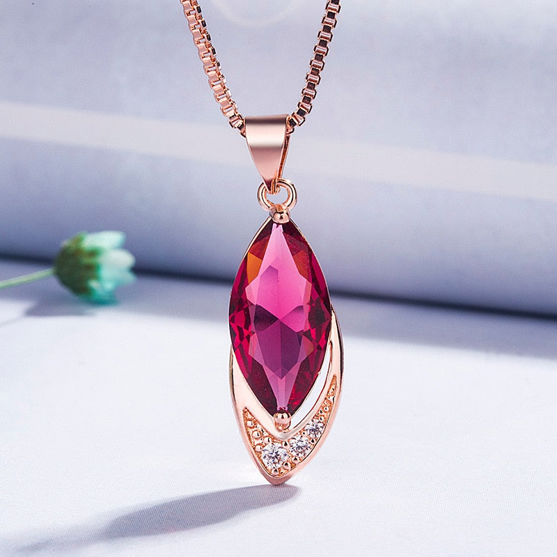 Rose Gold Color Red Ruby Pendant Necklaces