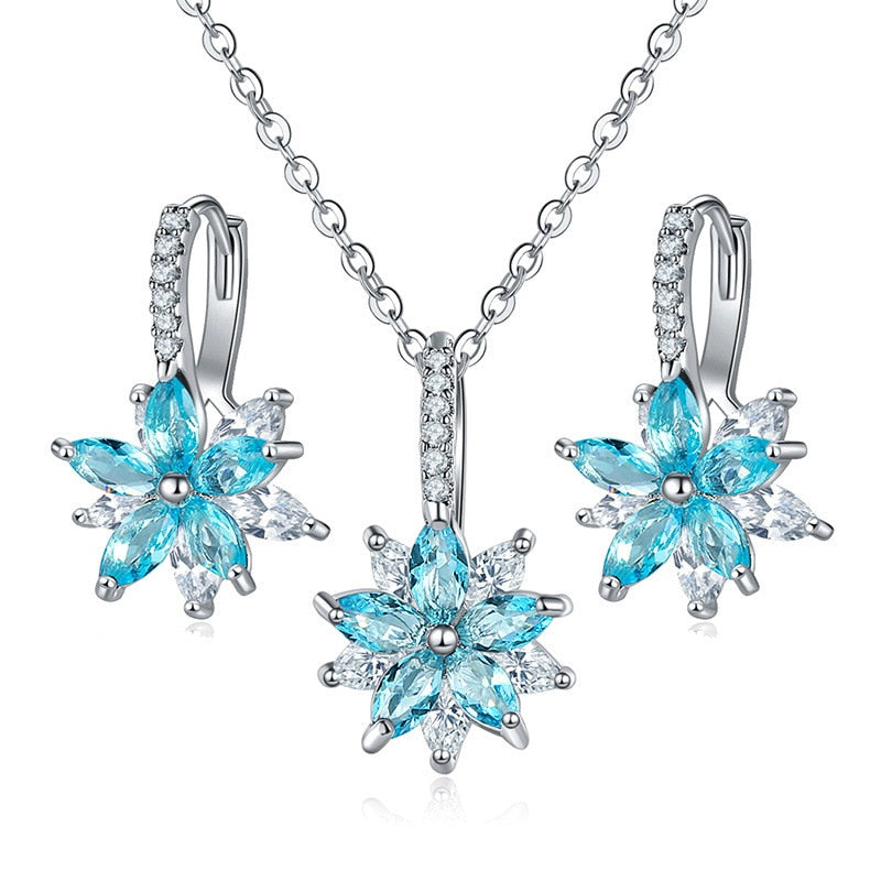 Flowers Bridal Jewelry Sets Necklace Earrings
