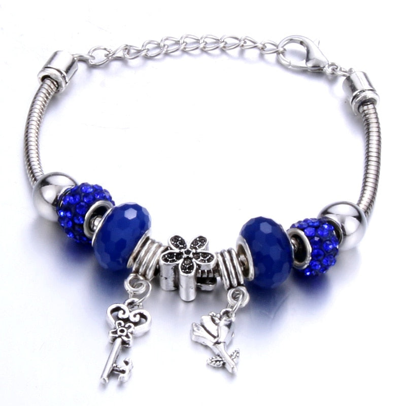 Antique Original Crown key lock Shape 6 colors Charm Bracelets