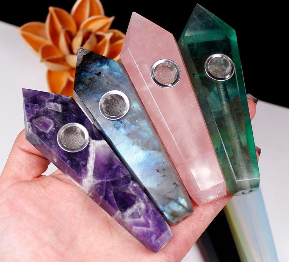 Natural crystal healing quartz crystal point wand gemstone smoking pipe