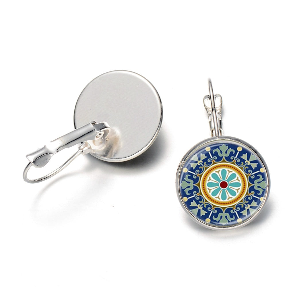 Blue Mandala Print Art Earring