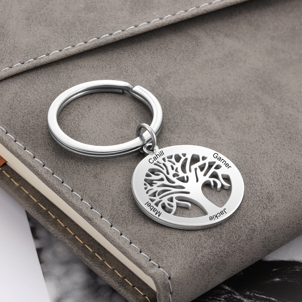 Personalized Tree of Life Stainless Steel Keychains