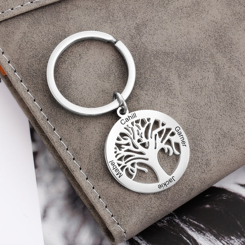 Personalized Tree of Life Stainless Steel Keychains