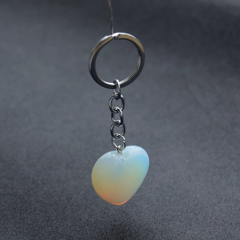 Natural Heart Stone Rose Quartz Keychain