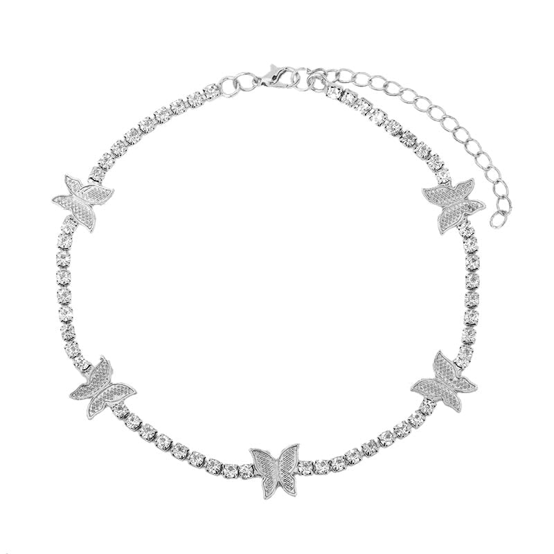 Iced Out Butterfly Choker Necklaces For Women