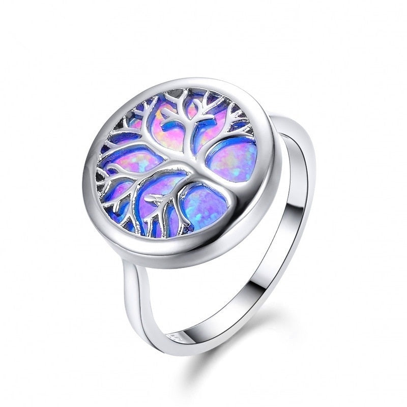 Opal  life tree circle ring